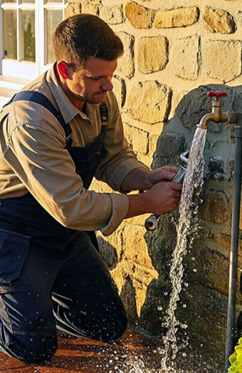 Plumber Fixing Outdoor Tap